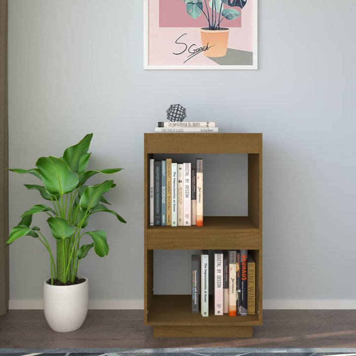 bogreol 40x35x71 cm massivt fyrretræ gyldenbrun