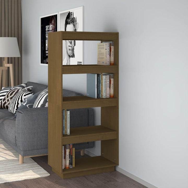 bogreol/rumdeler 60x35x135 cm massivt fyrretræ gyldenbrun