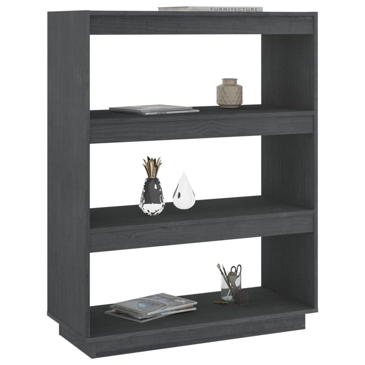 bogreol/rumdeler 80x35x103 cm massivt fyrretræ grå