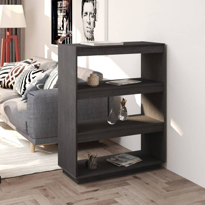 bogreol/rumdeler 80x35x103 cm massivt fyrretræ grå