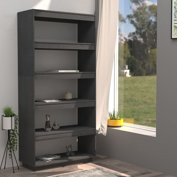 bogreol/rumdeler 80x35x167 cm massivt fyrretræ grå