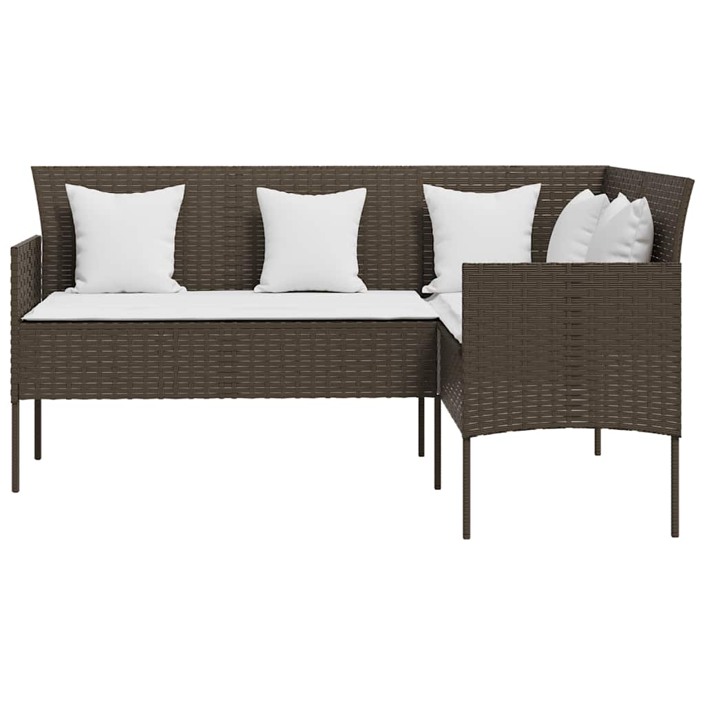 sofasæt med hynder 5 dele L-facon polyrattan brun