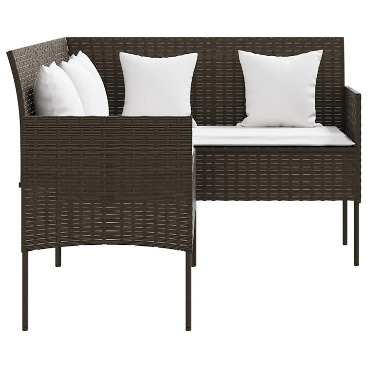 sofasæt med hynder 5 dele L-facon polyrattan brun