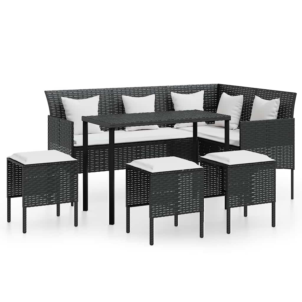 sofasæt med hynder 5 dele L-facon polyrattan sort