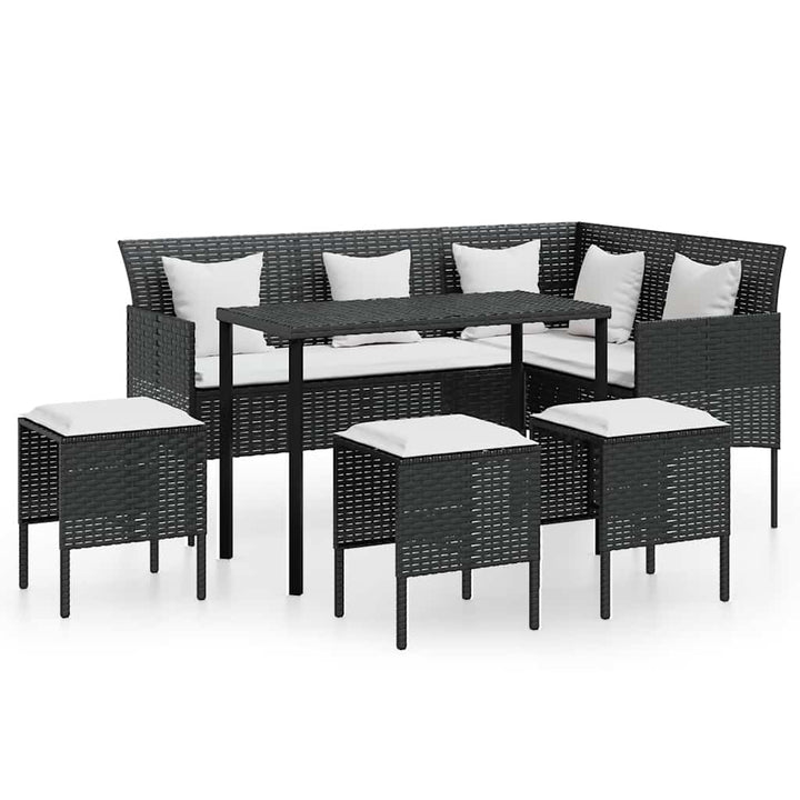 sofasæt med hynder 5 dele L-facon polyrattan sort
