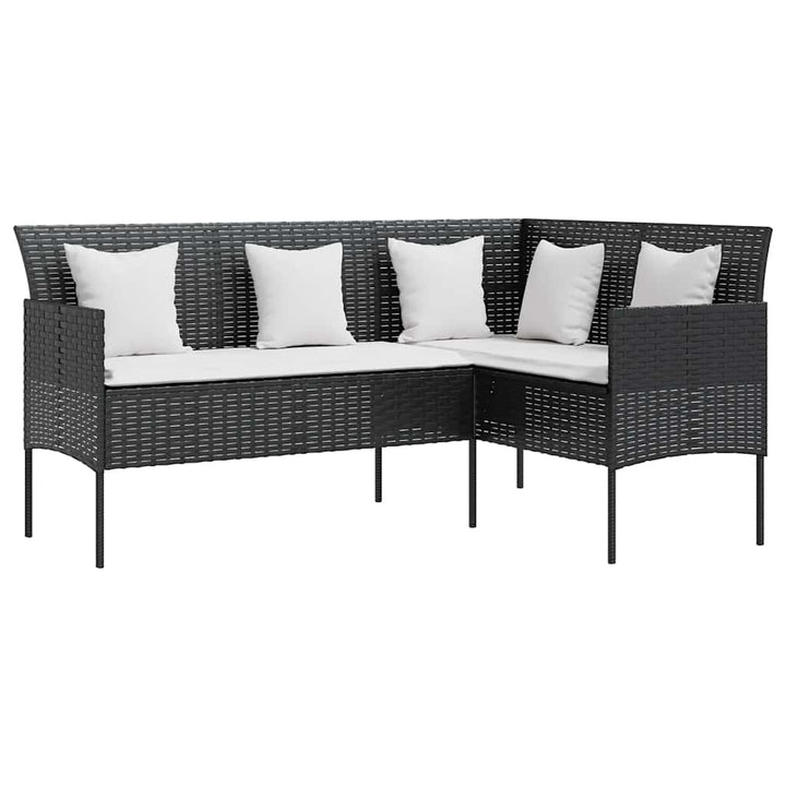 sofasæt med hynder 5 dele L-facon polyrattan sort