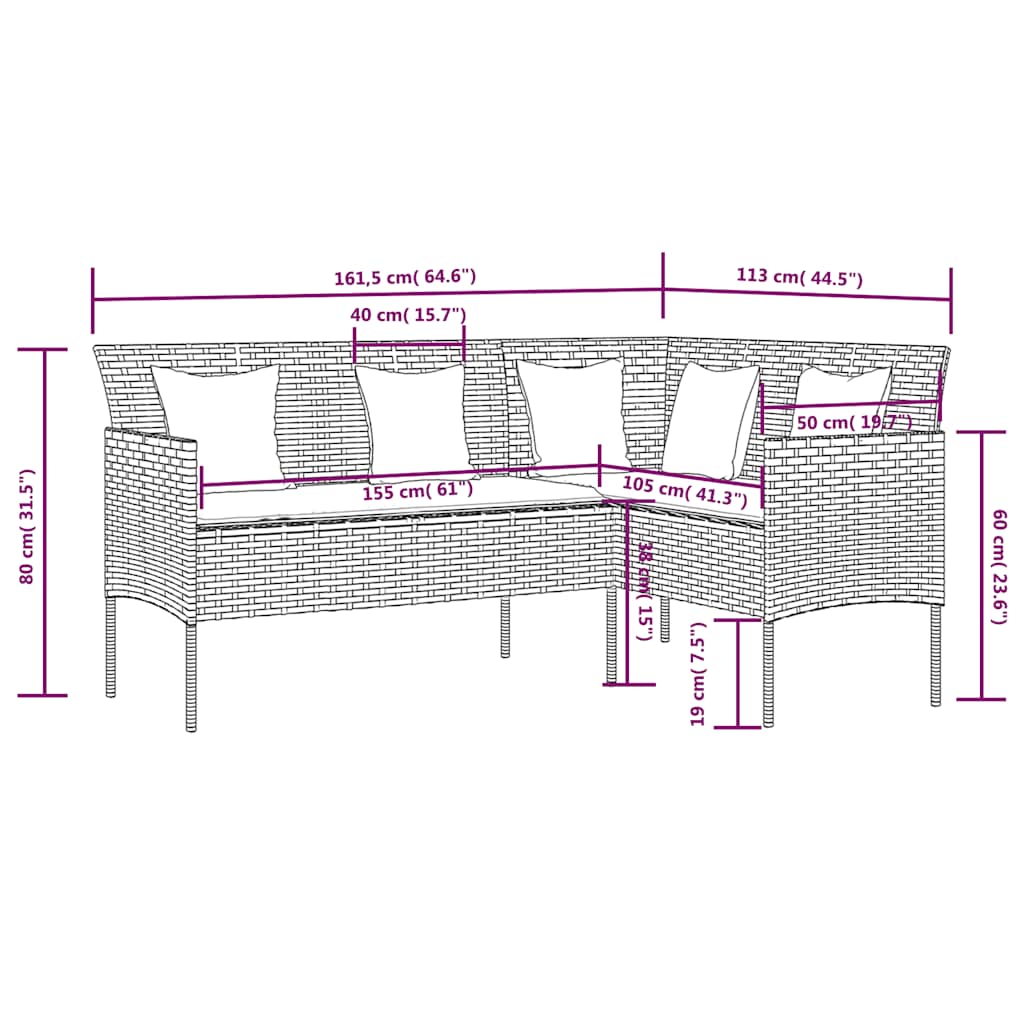 sofasæt med hynder 5 dele L-facon polyrattan sort