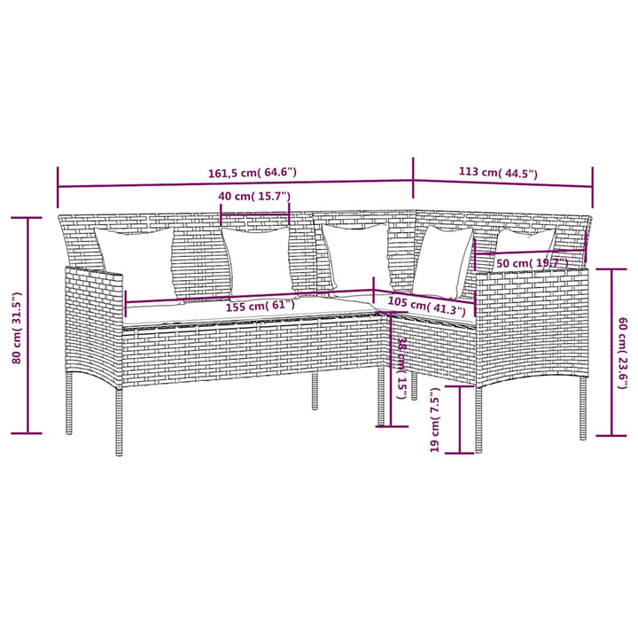 sofasæt med hynder 5 dele L-facon polyrattan sort