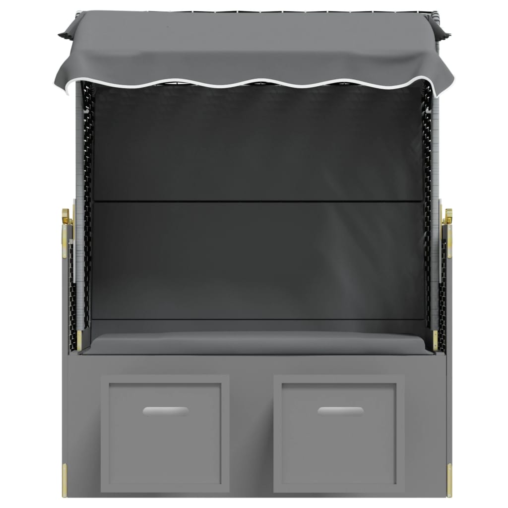 strandkurv m. baldakin polyrattan + massivt træ antracit + sort