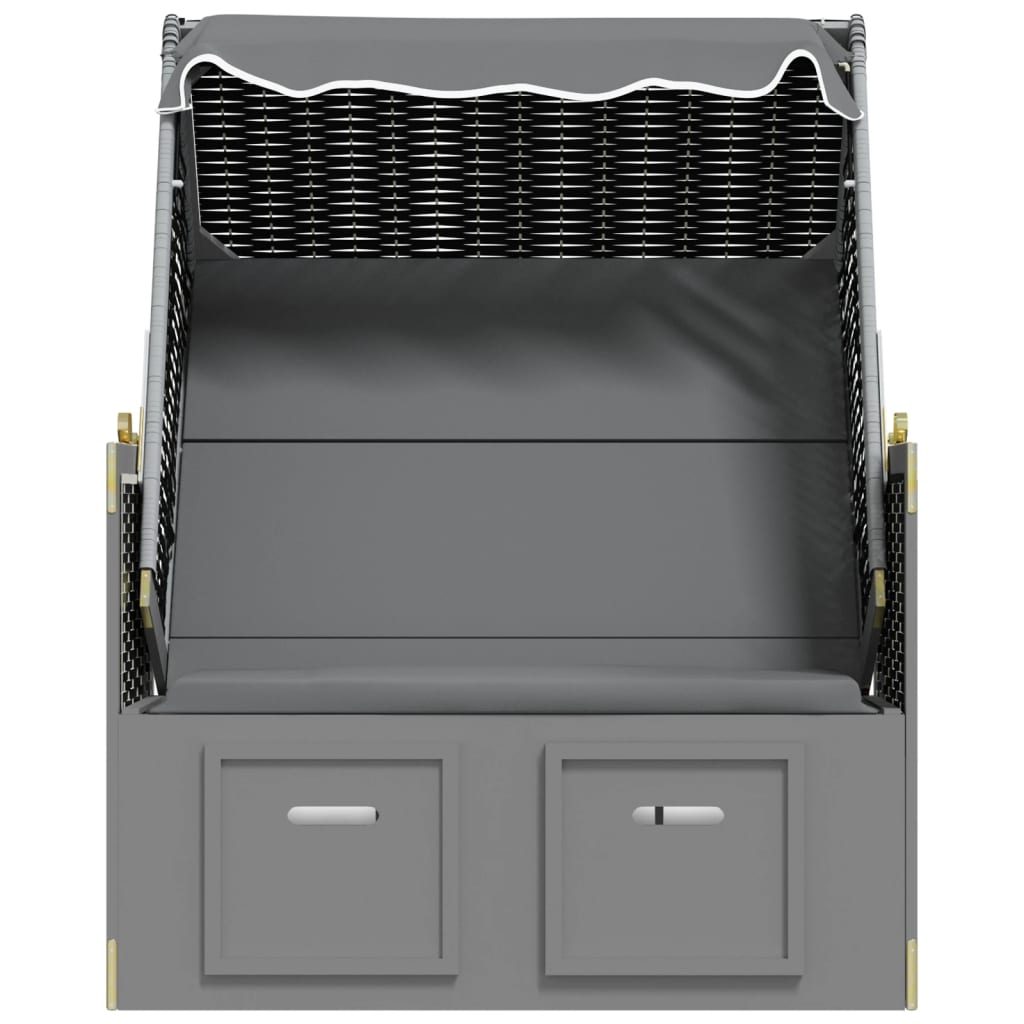 strandkurv m. baldakin polyrattan + massivt træ antracit + sort