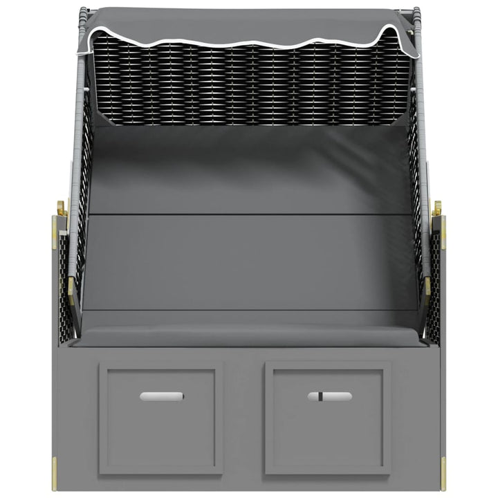 strandkurv m. baldakin polyrattan + massivt træ antracit + sort