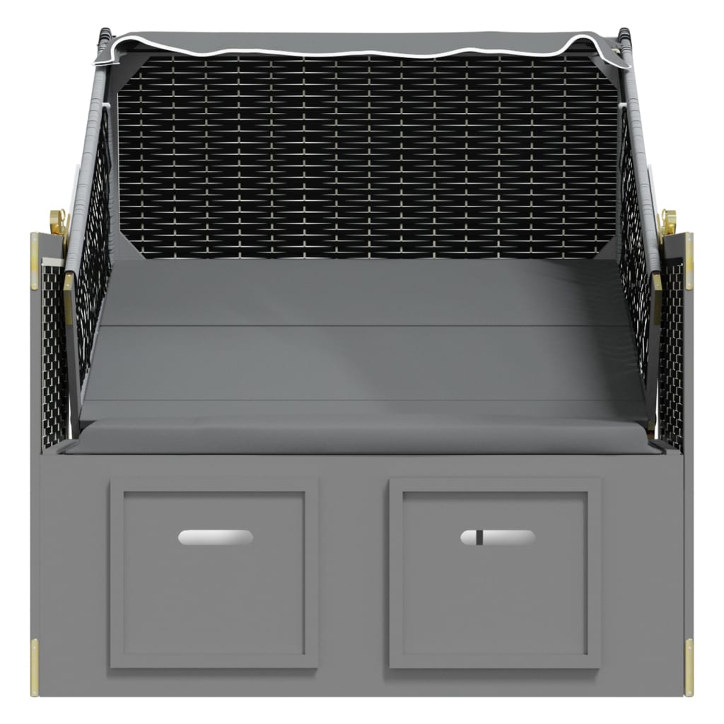 strandkurv m. baldakin polyrattan + massivt træ antracit + sort