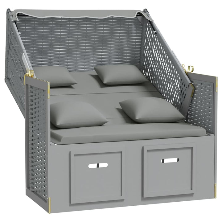 strandkurv med hynder polyrattan og massivt træ grå