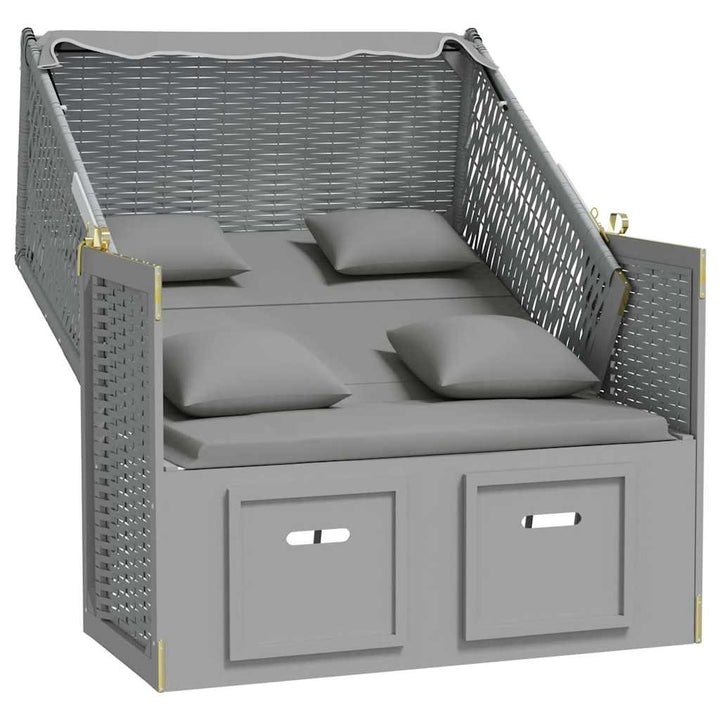 strandkurv med hynder polyrattan og massivt træ grå