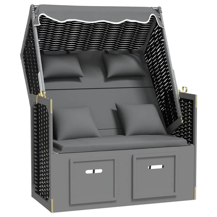 strandkurv m. hynde polyrattan og massivt træ antracit og sort