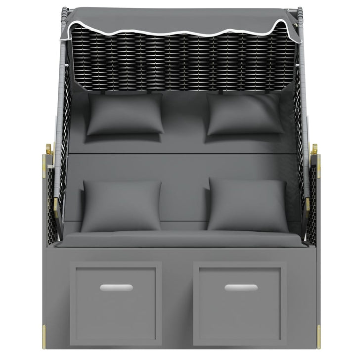 strandkurv m. hynde polyrattan og massivt træ antracit og sort