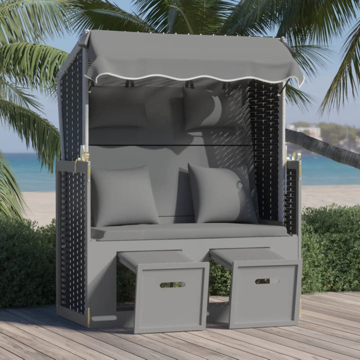 strandkurv m. hynde polyrattan og massivt træ antracit og sort