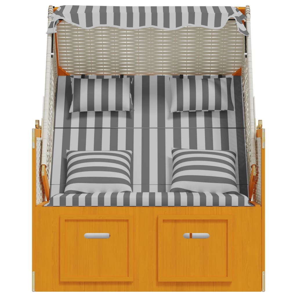 strandkurv med hynder polyrattan og massivt træ hvid og grå