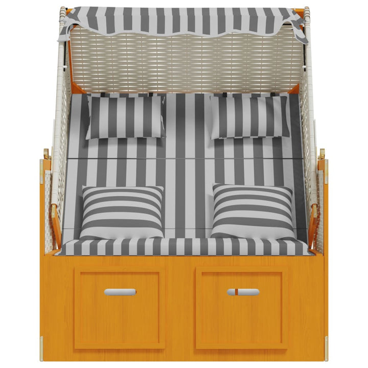 strandkurv med hynder polyrattan og massivt træ hvid og grå