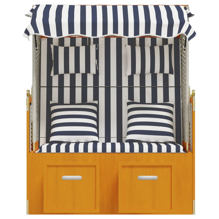 strandkurv med hynder polyrattan og massivt træ hvid og blå