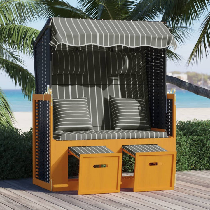 strandkurv med hynder polyrattan og massivt træ sort og grå