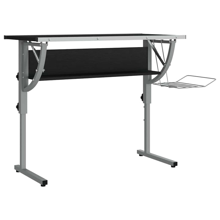 skrivebord 110x53x(58-87) cm konstrueret træ og stål sort grå