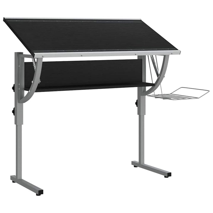 skrivebord 110x53x(58-87) cm konstrueret træ og stål sort grå