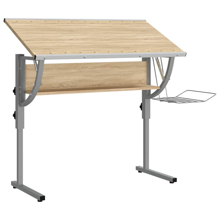 skrivebord 110x53x(58-87) cm konstrueret træ stål sonoma-eg grå