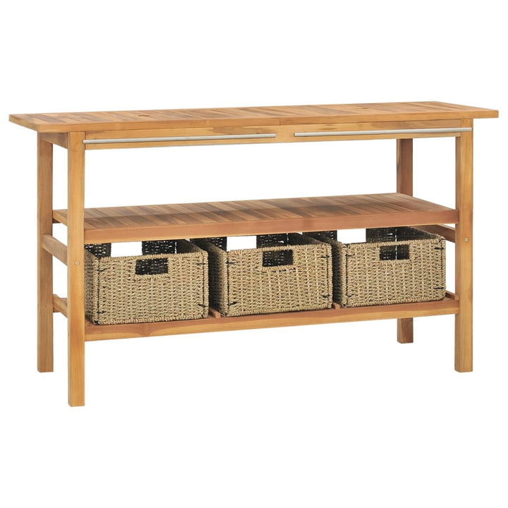 badeværelsesmøbel med 3 kurve 132x45x75 cm massivt teaktræ