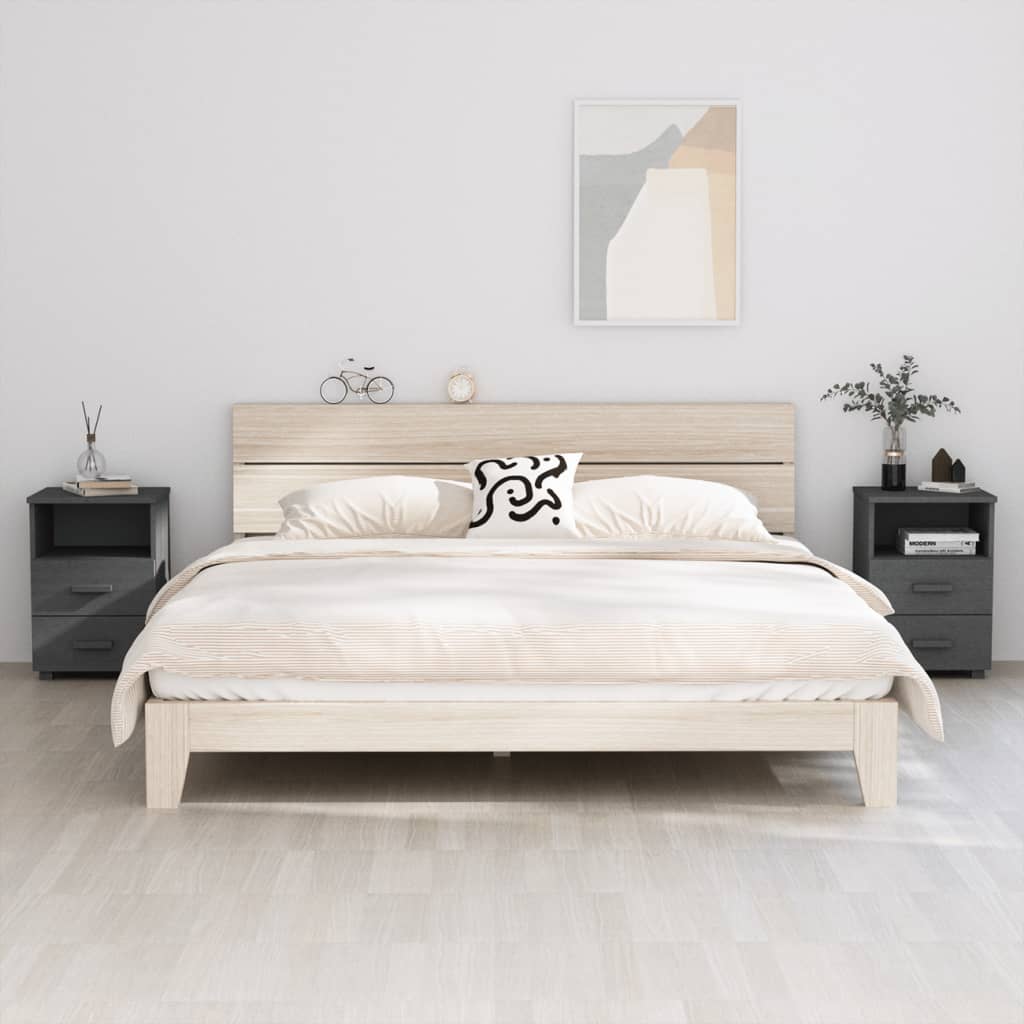 sengebord HAMAR 2 stk. 40x35x62 cm massivt fyrretræ mørkegrå