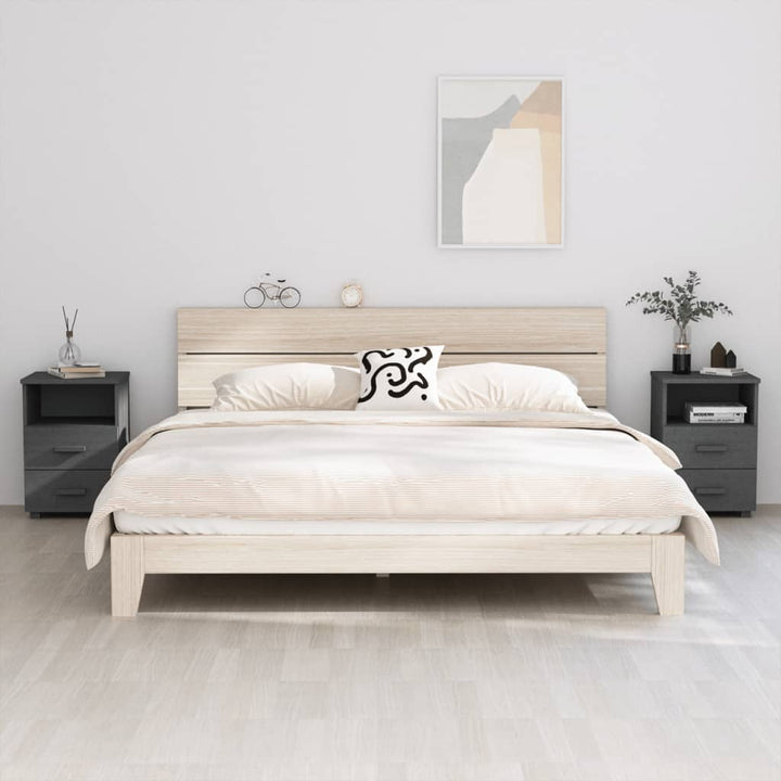 sengebord HAMAR 2 stk. 40x35x62 cm massivt fyrretræ mørkegrå