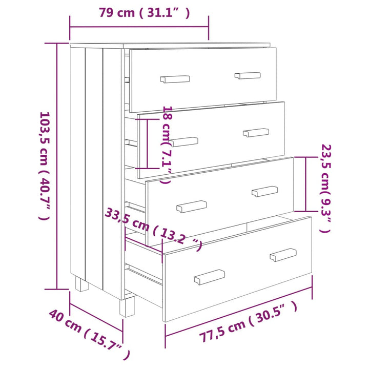 skænk HAMAR 79x40x103,5 cm massivt fyrretræ hvid