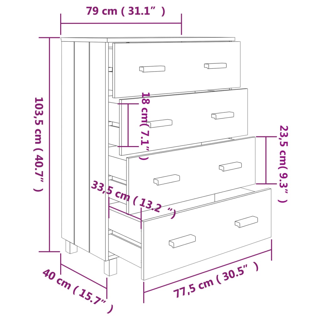 skænk HAMAR 79x40x103,5 cm massivt fyrretræ mørkegrå