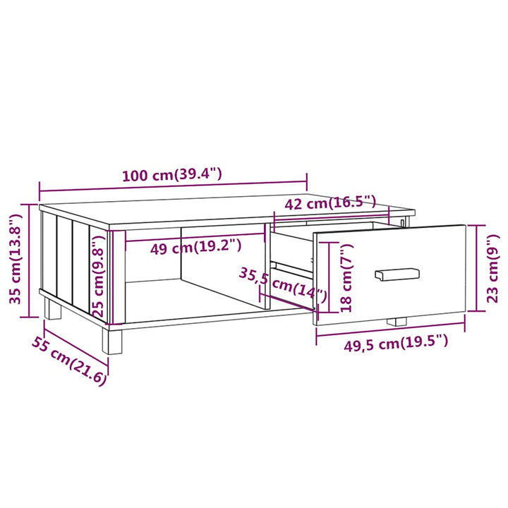 vidaXL sofabord HAMAR 100x55x35 cm massivt fyrretræ lysegrå