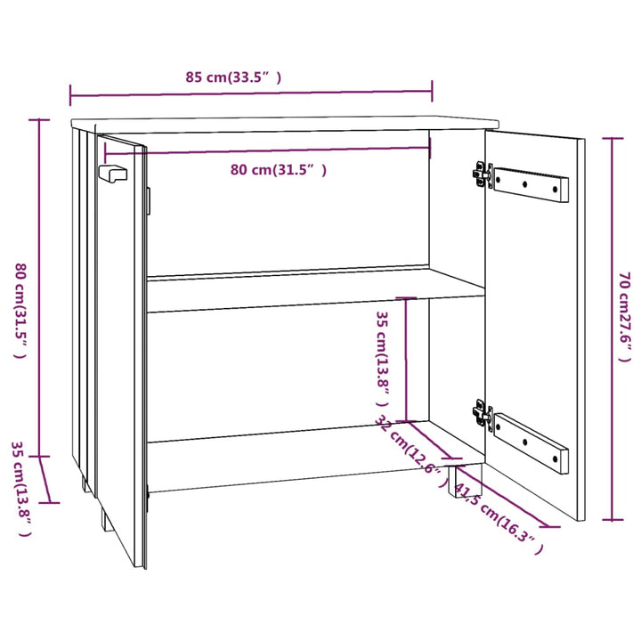 skænk HAMAR 85x35x80 cm massivt fyrretræ hvid