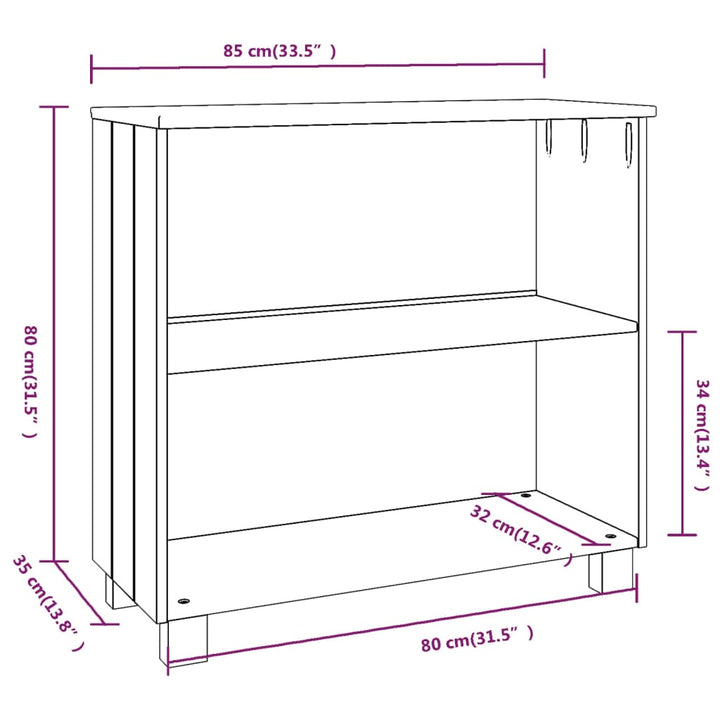 skænk HAMAR 85x35x80 cm massivt fyrretræ lysegrå
