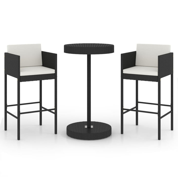 barsæt til haven 3 dele med hynder polyrattan sort