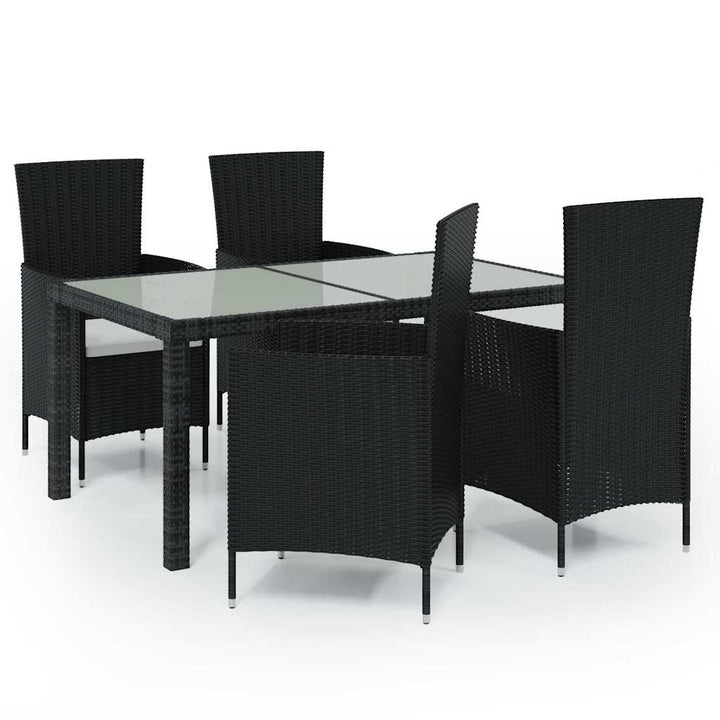 udendørs spisebordssæt 5 dele med hynder polyrattan sort