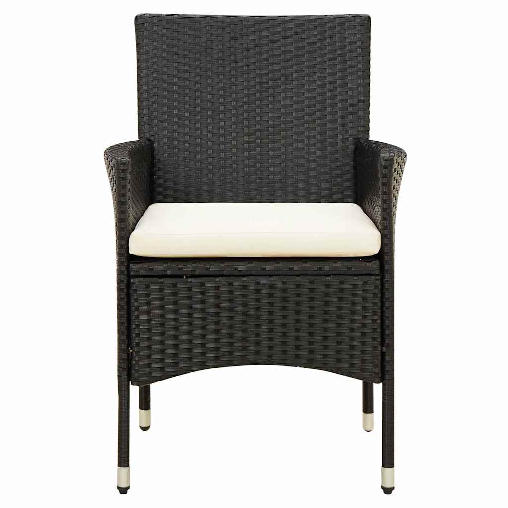 udendørs spisebordssæt 5 dele med hynder polyrattan sort