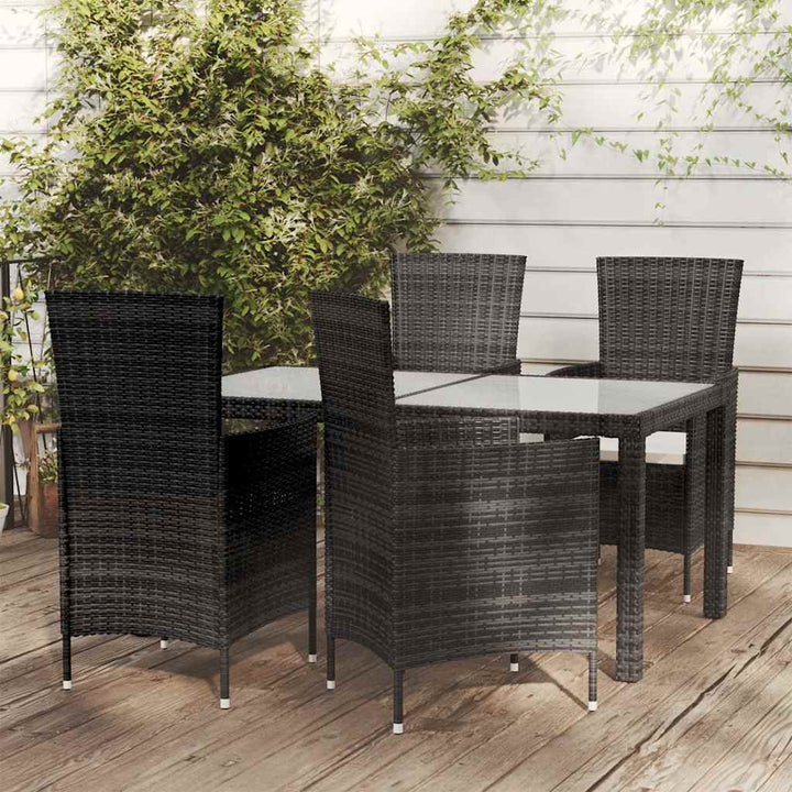 udendørs spisebordssæt 5 dele med hynder polyrattan sort