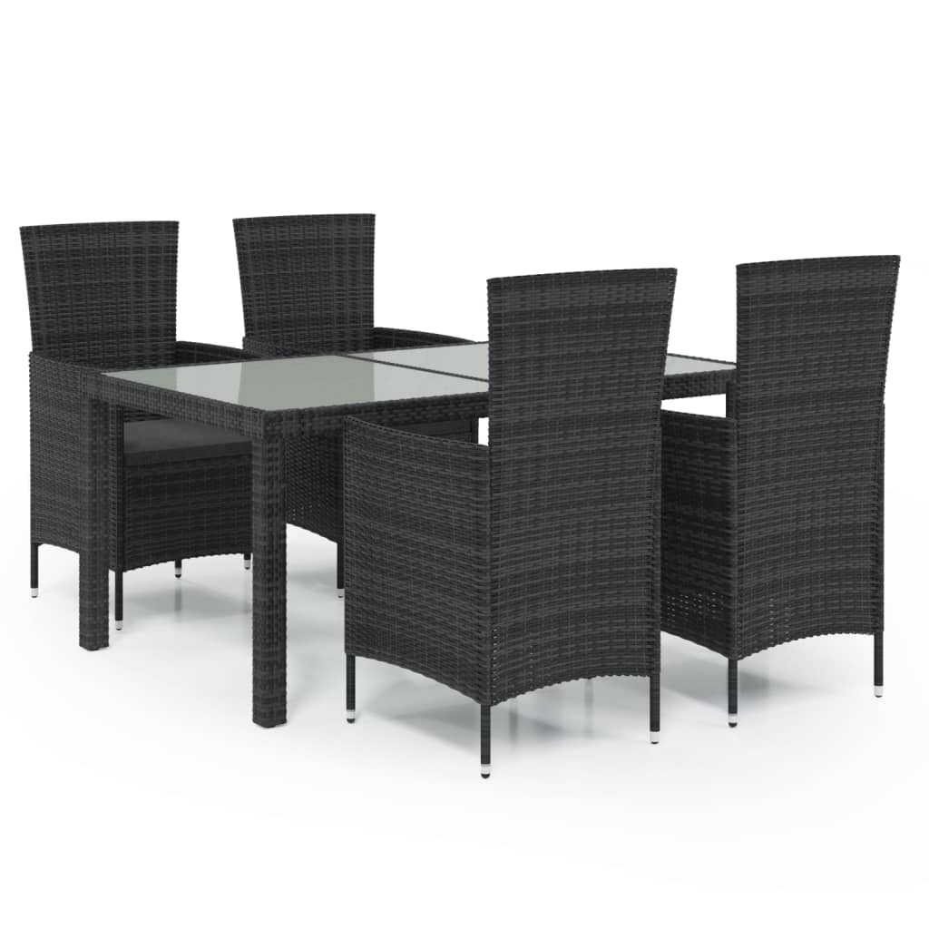 udendørs spisebordssæt 5 dele med hynder polyrattan sort