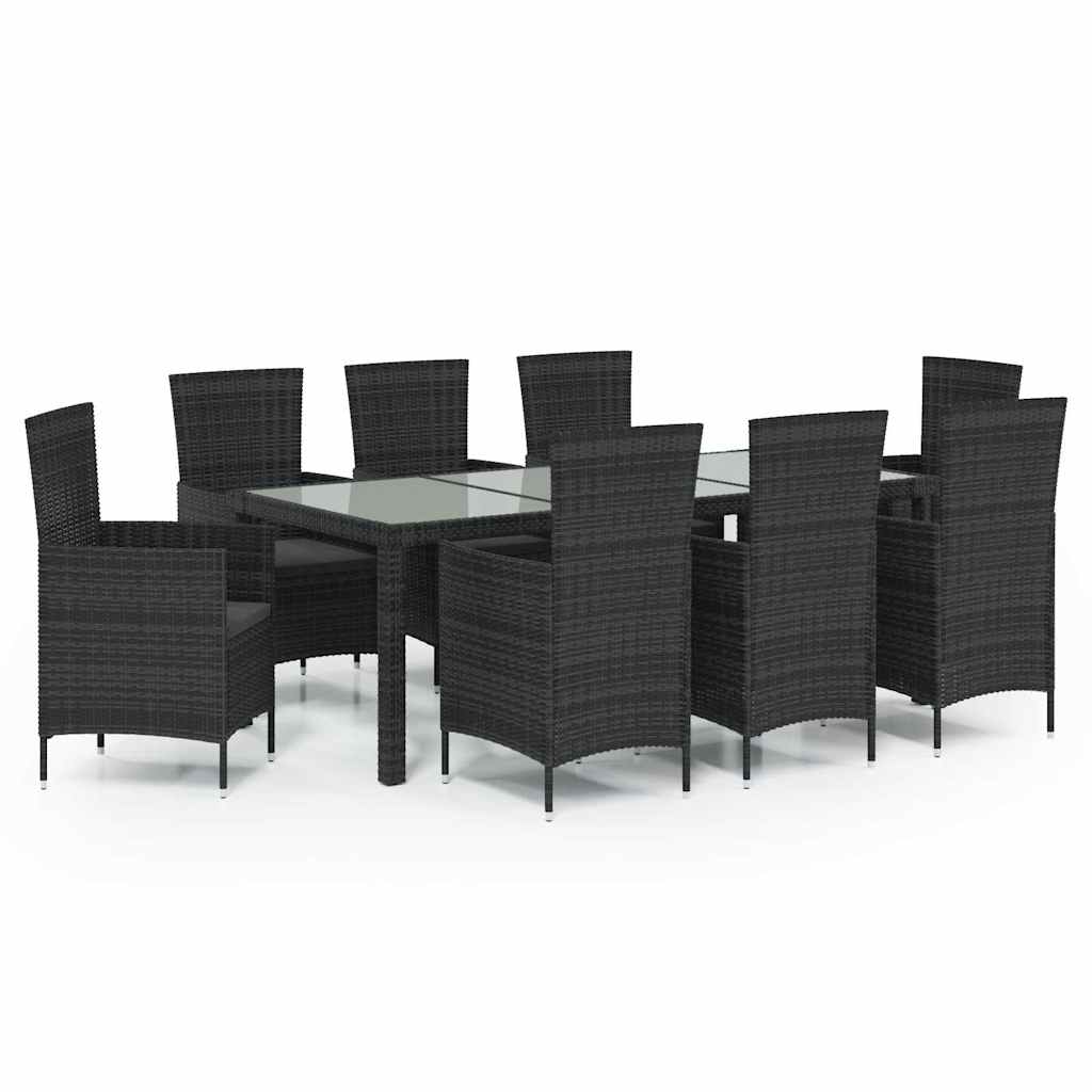 udendørs spisebordssæt 9 dele med hynder polyrattan sort
