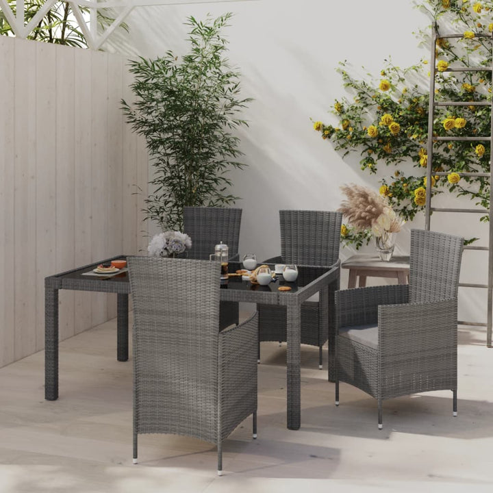 udendørs spisebordssæt 5 dele med hynder polyrattan grå