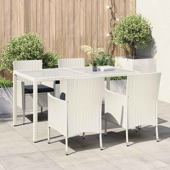 udendørs spisebordssæt 5 dele med hynder polyrattan hvid