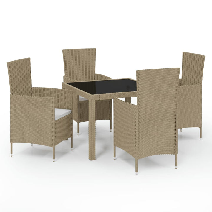 udendørs spisebordssæt 5 dele med hynder polyrattan beige