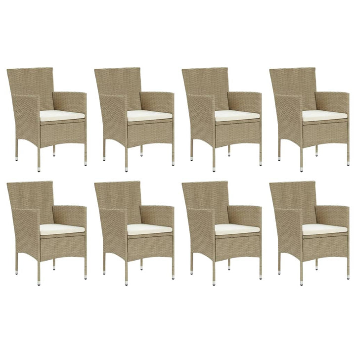 spisebordssæt til haven med hynder 9 dele polyrattan beige