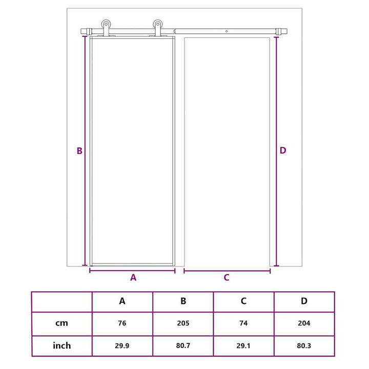 skydedør 76x205 cm hærdet glas og aluminium hvid