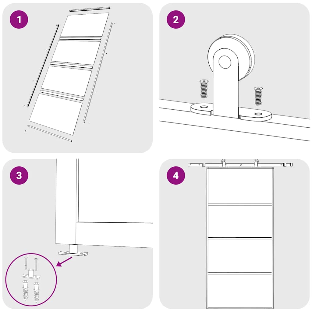 skydedør 102,5x205 cm hærdet glas og aluminium hvid