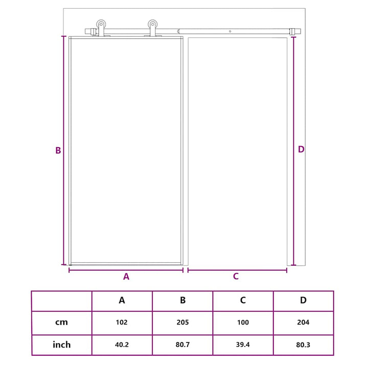 skydedør 102,5x205 cm hærdet glas og aluminium hvid