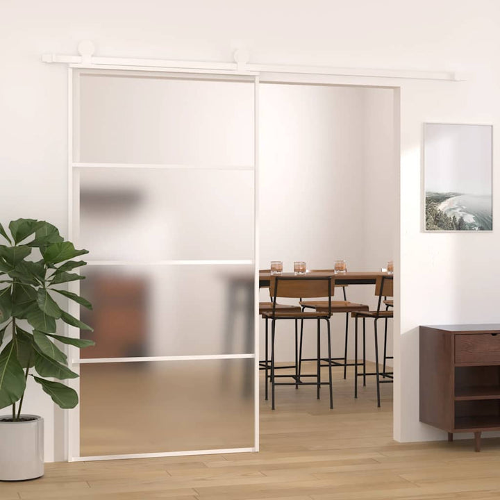 skydedør 102,5x205 cm hærdet matteret glas og aluminium hvid